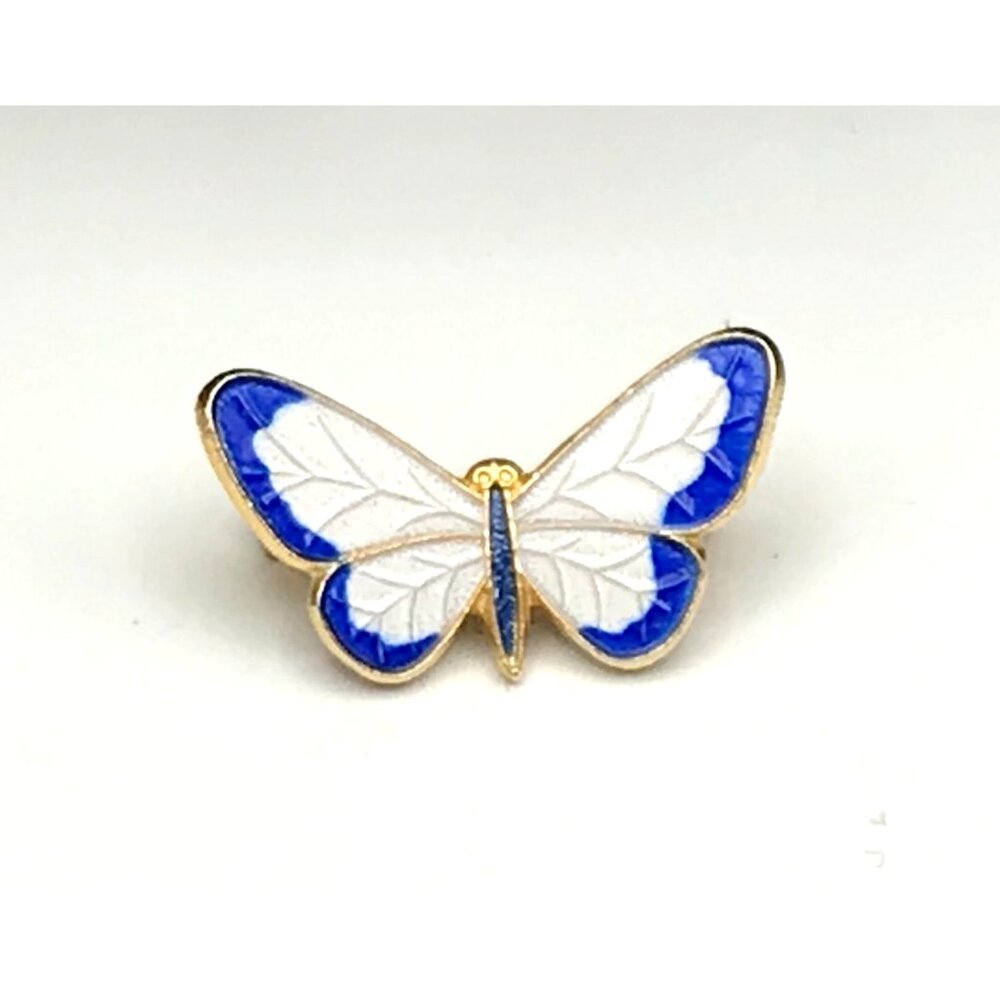 Blue & White Enamel Butterfly Lapel Pin With Gold-Tone Detailing